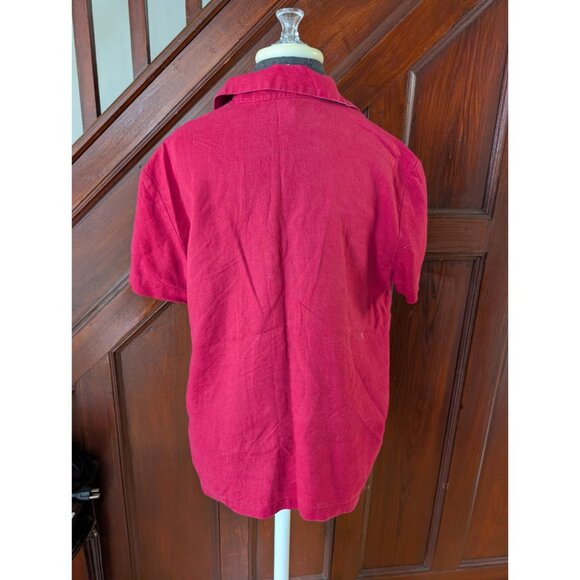 Josephine Chaus Sport Womens Red Linen Button-Up Short Sleeve Shirt L - Picture 2 of 8